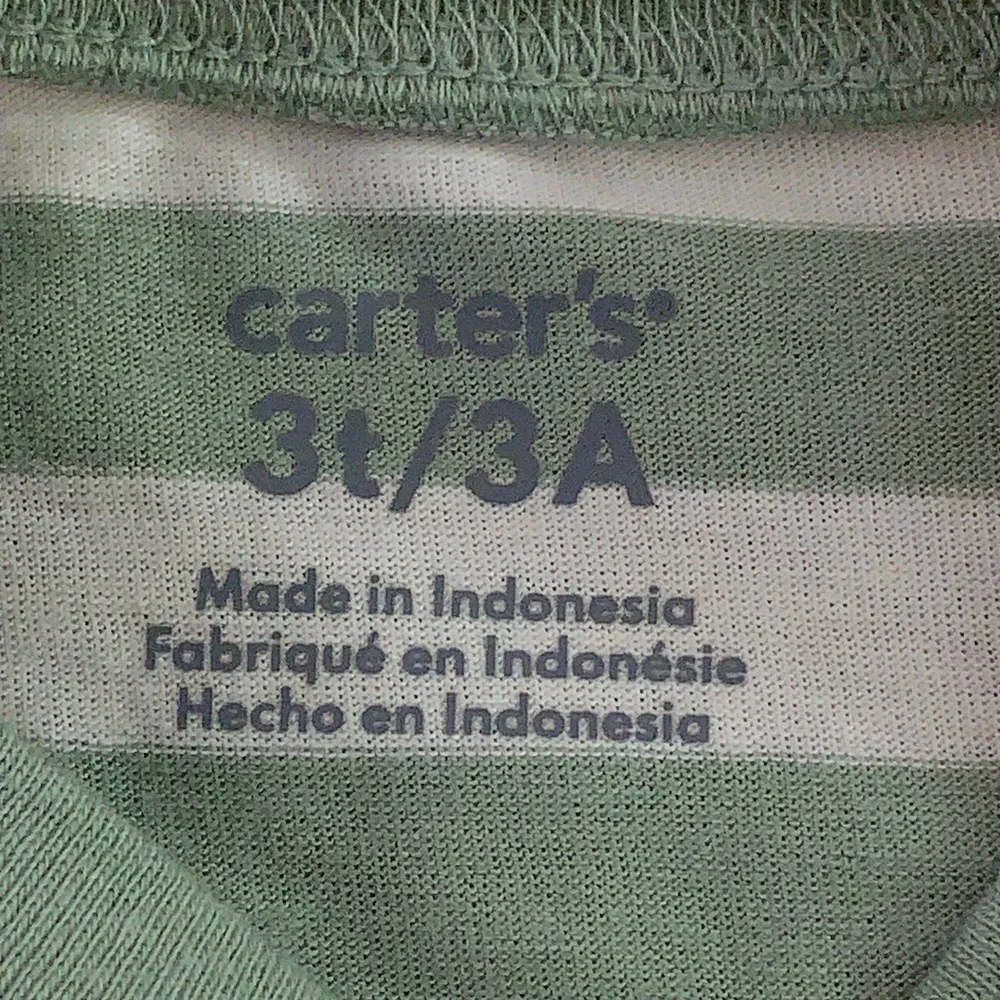 Carter's Cat & Jack Toddler 3T Green Grey Striped Henley Graphic T-Shirt Lot NWT